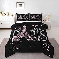 Vista 1 de Feelyou Juego de edredón de la Torre Eiffel, elegante juego de ropa de cama de París, edredón romántico para niños, niñas, niños, adolescentes