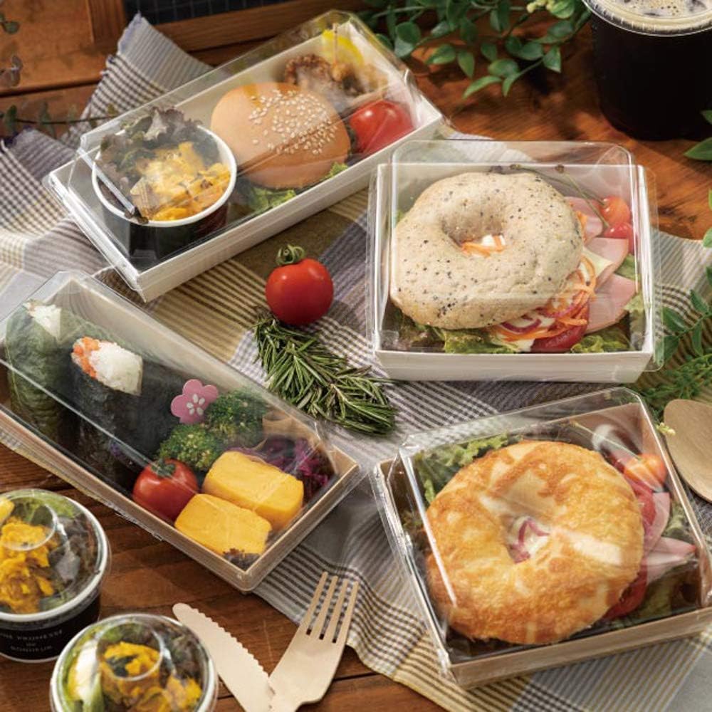 HEADS MK-DEB2 Deli Box, 7.9 x 2.6 x 3.9 inches (20.1 x 6.5 x 9.8 cm), Brown, 50 Pieces, Food Compatible, Lid, Craft, Delivery, Take-Out Lunch Box
