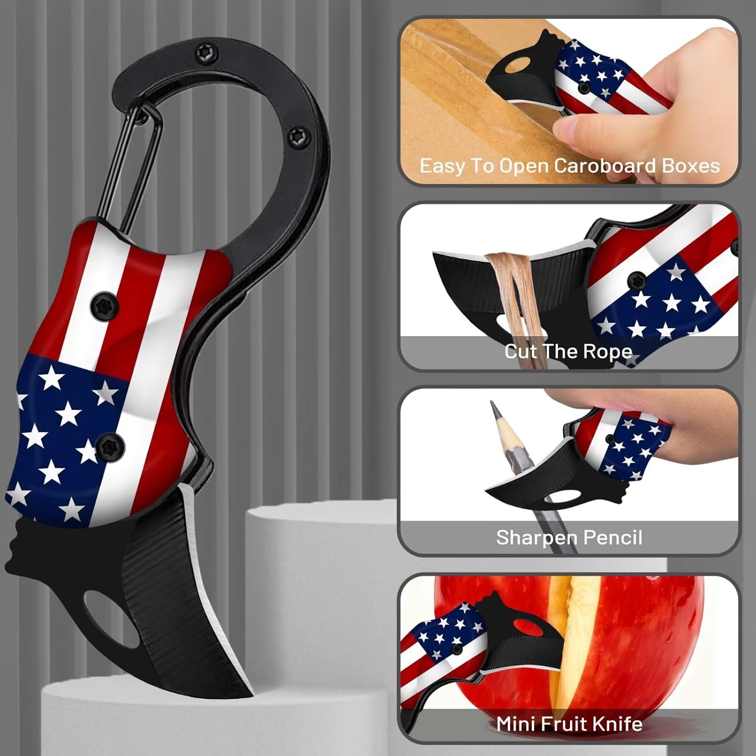 American Flag Pocket Knife for Women Men Black Small Knife Key Chain Edc Portable Box Cutter Mini Folding Knives Ideal Gifts for Men And Women Unique Gadgets