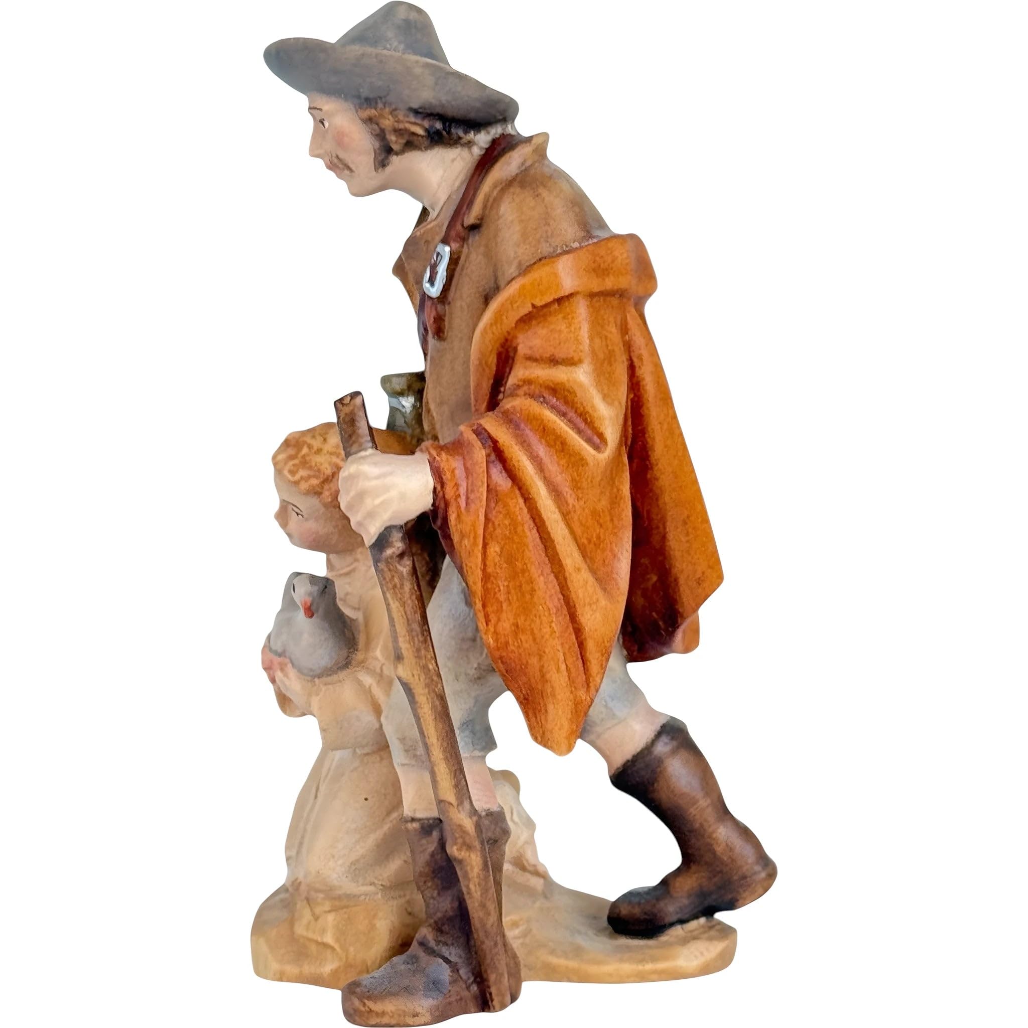 Hirte mit Kind und Taube 10 cm | handgefärbtes Holz in Gröden | Krippe und Krippe