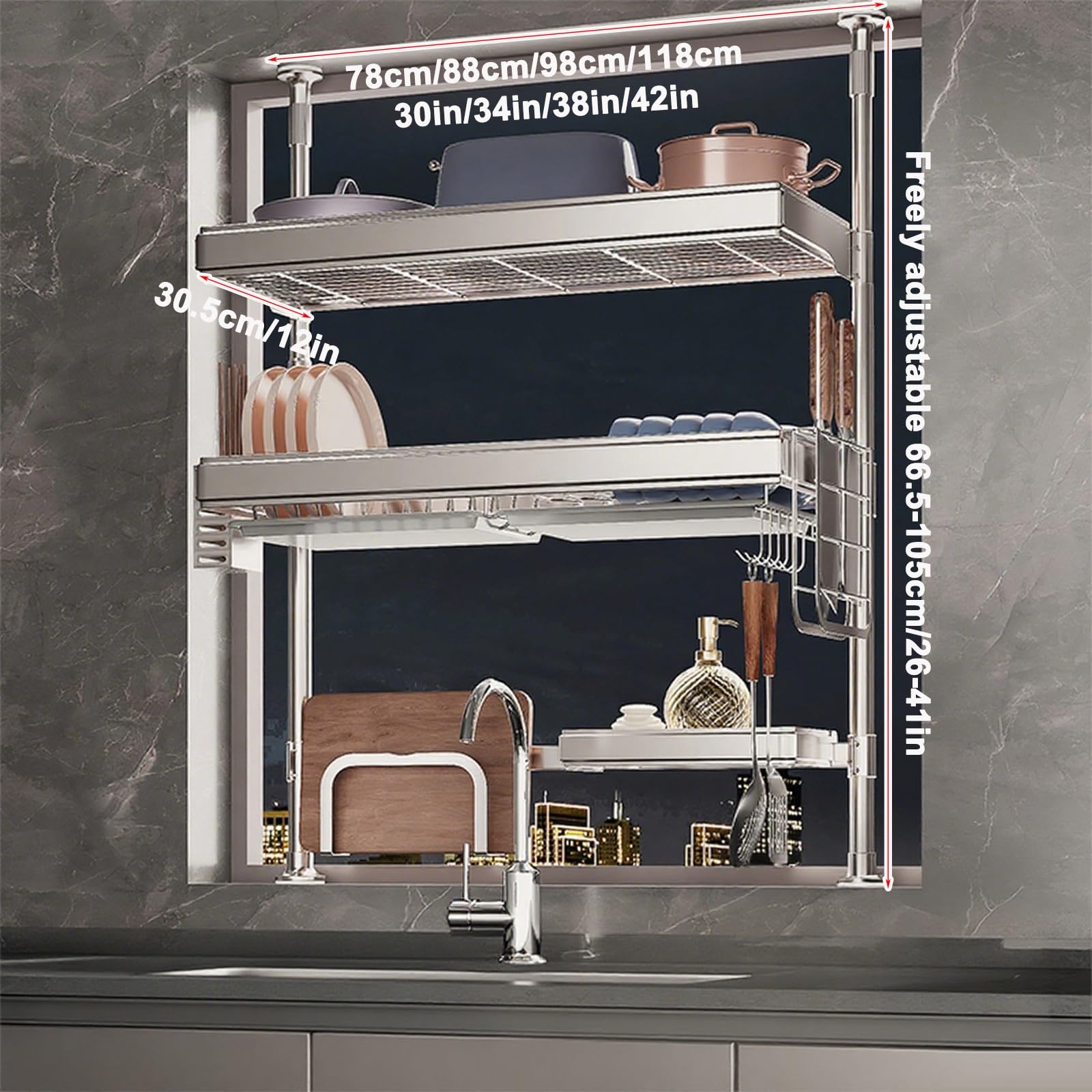 Égouttoir À Vaisselle pour Évier Égouttoir À Vaisselle Réglable Grande Capacité Idéal pour Le Rangement sur Le Plan De Travail(Ordinary Double Layer,88cm/34in)