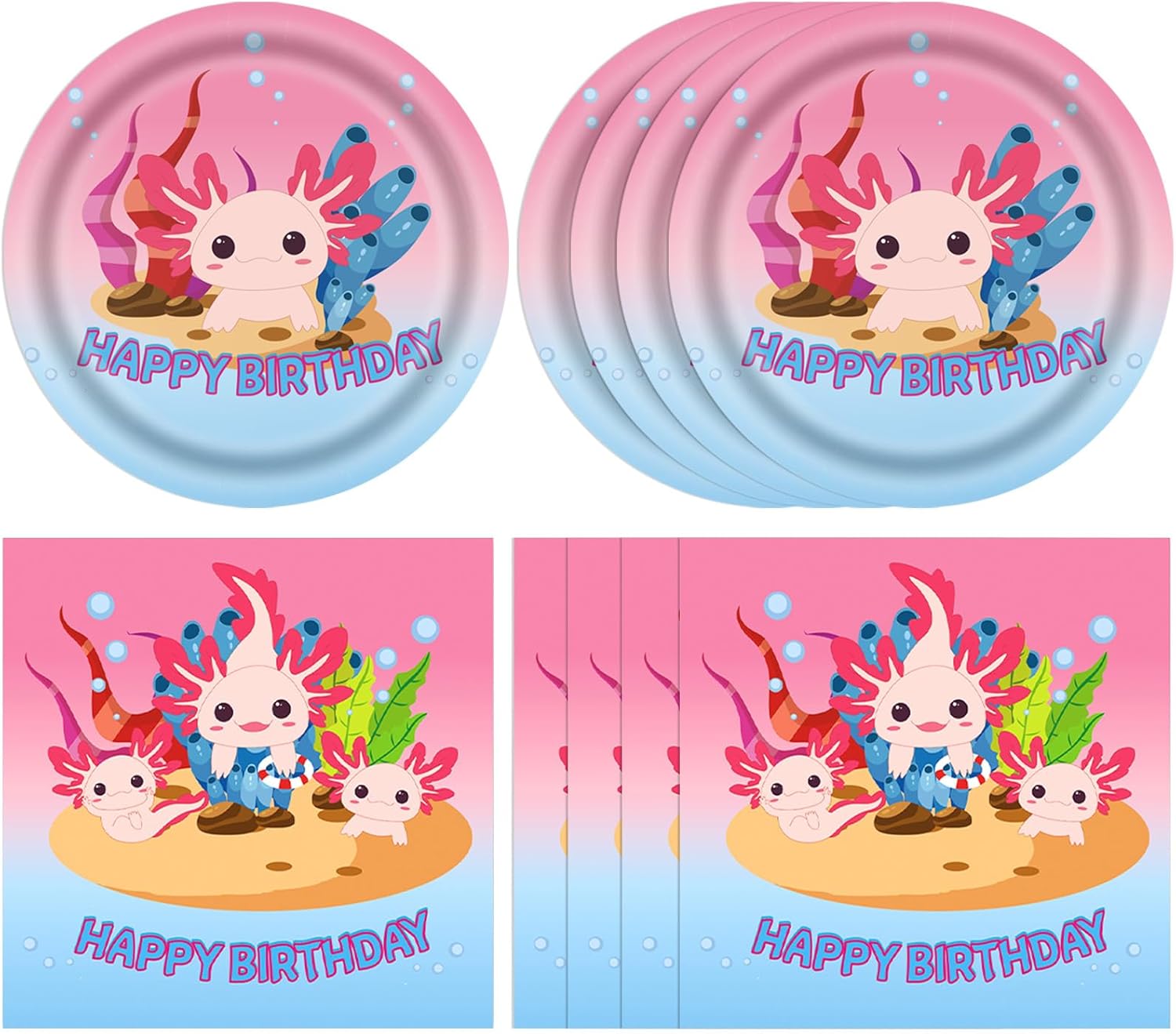 41Pcs Axolotl Party Decorations, Reptile Animals Party Tableware Set Include Axolotl Napkins, Plates and Tablecloth Boys Girls Baby Shower Birthday Decorations Supplies - Image 9