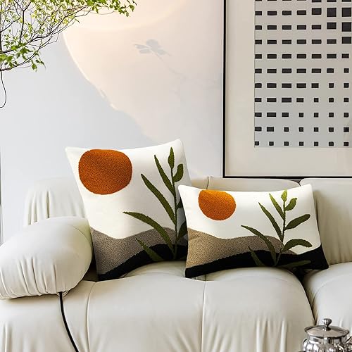 Miniatura 10 de Merrycolor Fundas de almohada decorativas bohemias de 16 x 16 pulgadas, copetudas, modernas de mediados de siglo, fundas de almohada con hojas