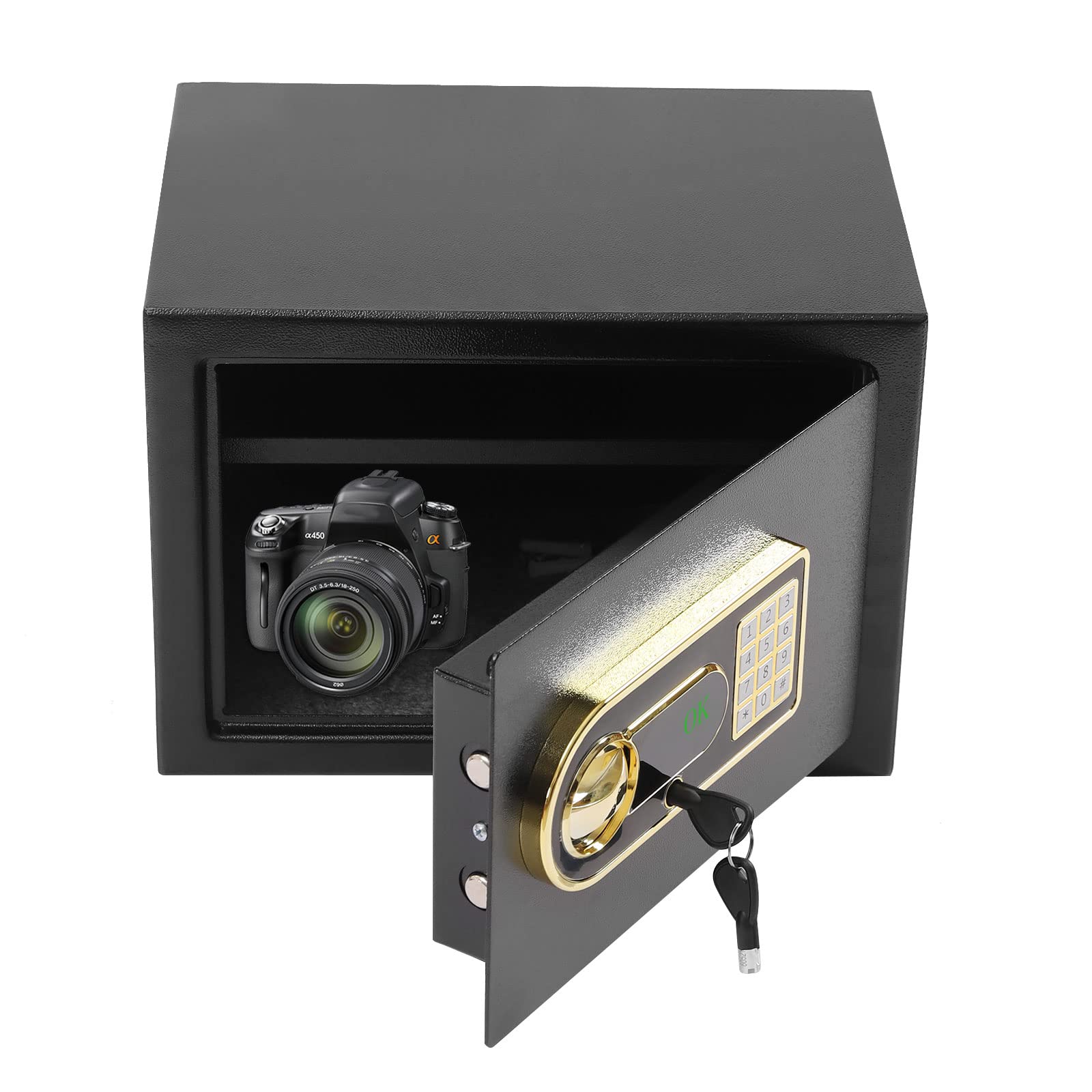Cassaforte da 22 litri, cassaforte combinata, cassaforte in acciaio, resistente al fuoco, con chiave di emergenza, adatto per documenti, documenti A4, computer portatili, gioielli nero