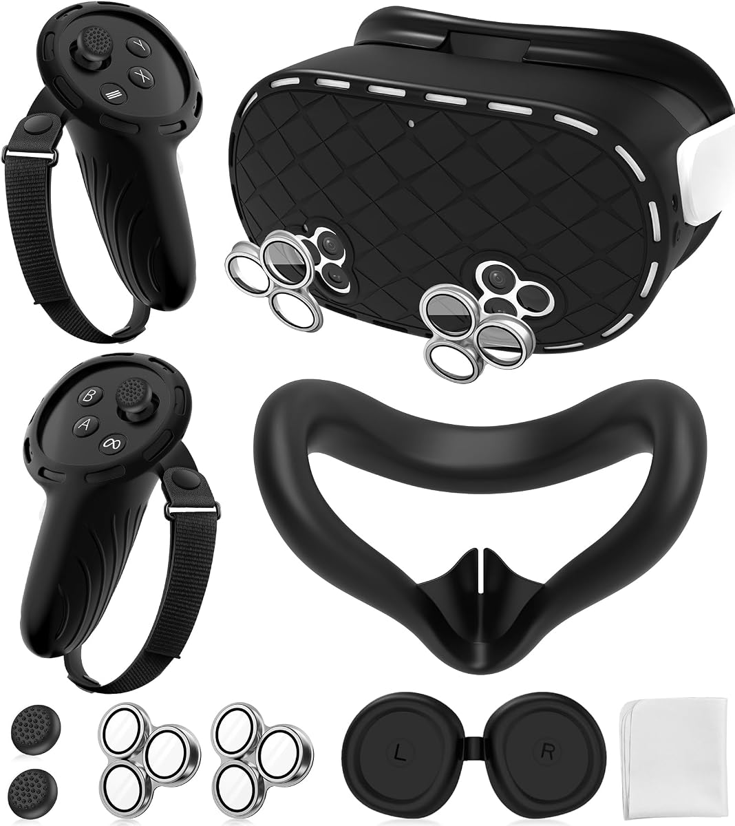 9-in-1 Silicone Cover Set for Meta/Oculus Quest 3S, Not Fit Quest 3 | VR Headset Protection Cover, Controller Grip Covers, Silicone Face Cover, Camera Lens Protectors, Protective Lens Cover