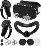 Ensemble de Housses en Silicone Compatible avec les Accessoires Meta/Oculus Quest 3s, Housse de Visage en Silicone, Housse de Prise en Main des Contrôleurs, Housse de Coque VR, Housse de Lentille Protectrice, Protecteur de Lentille de Caméra, Peau pour Quest 3s (Noir)