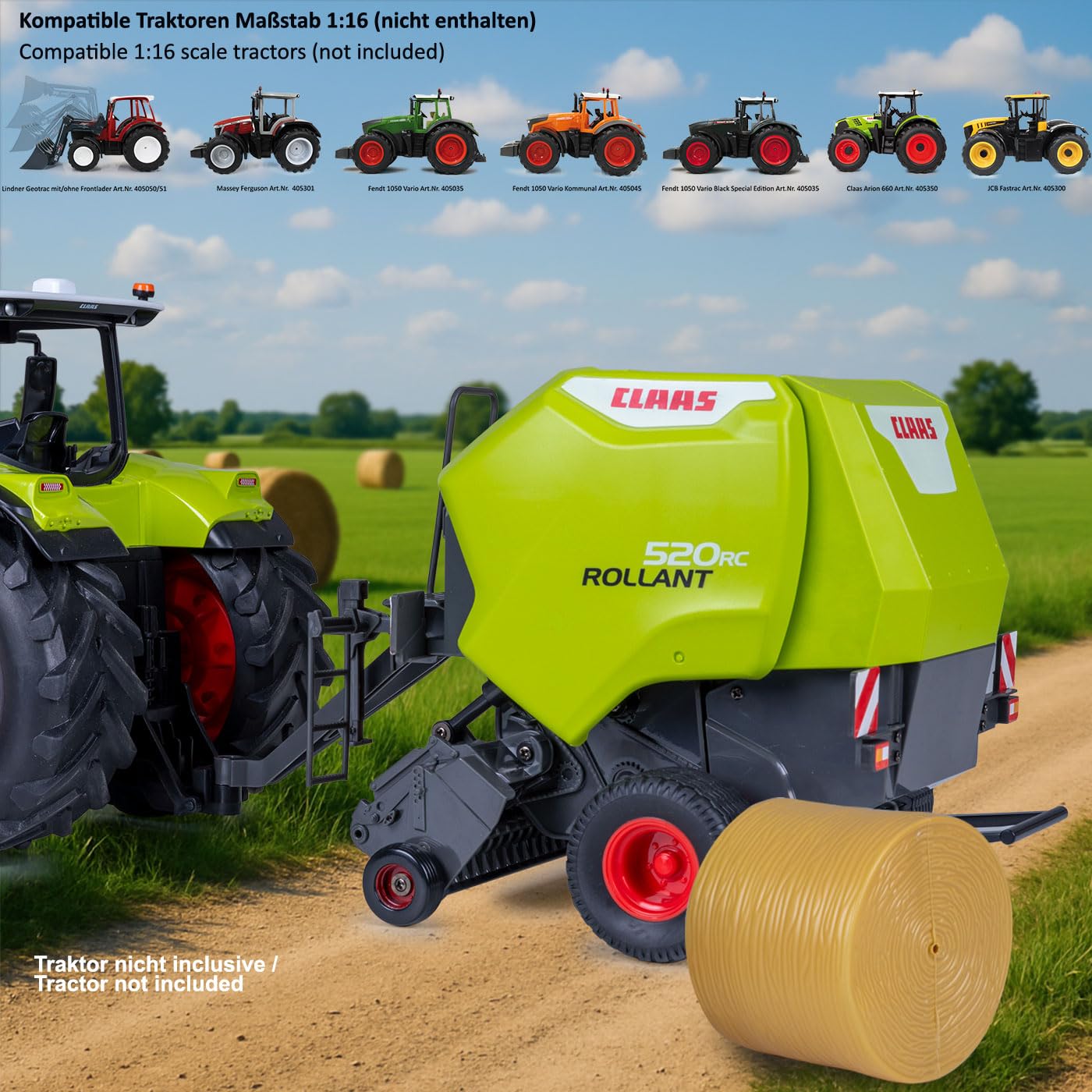 JAMARA 405237 Claas Rollant 520 Rotopressa per trattore RC 1:16 - Accessori agricoli, idea regalo per bambini, carico e scarico, segmenti rotanti manualmente