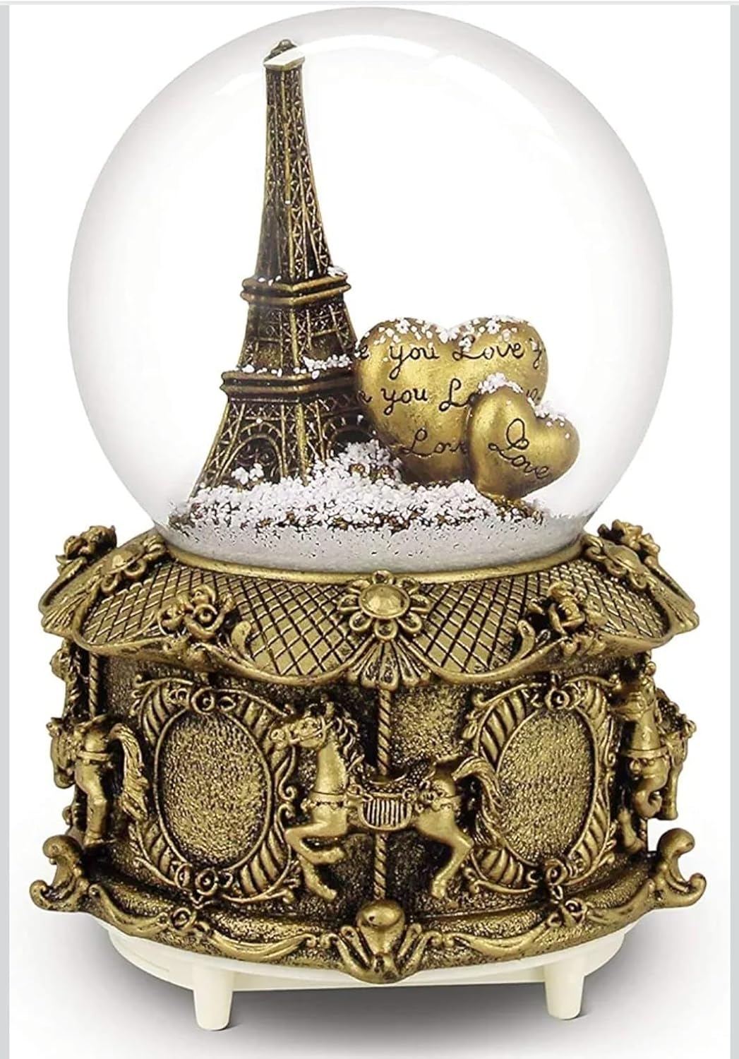 MR Paris Işıklı Müzikli Püskürtmeli Büyük Boy Kar Küresi Özel Tasarım Harika bir hediye retro (Gold)