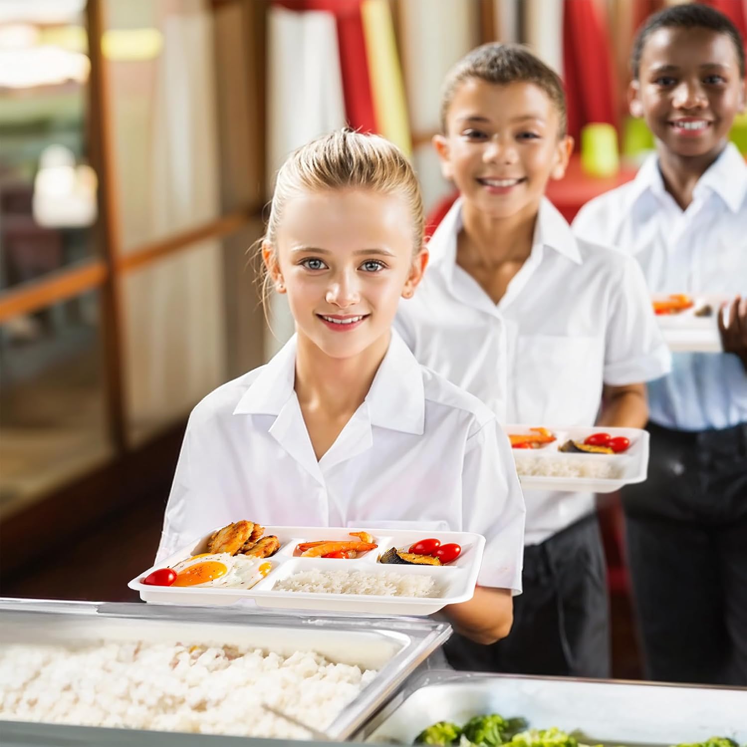 WELLIFE 125 Pack Kids Small 5-Compartment Paper Plates, 10.25x8.25 Inch 100% Compostable Divided Plates, Disposable School Lunch Trays, Eco-Friendly Bagasse Plate for Boys Girls and Youth (BPA Free) - Image 7