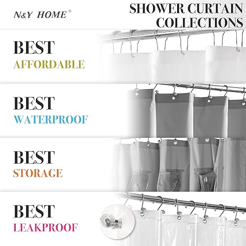 Miniatura 7 de N&Y HOME - Juego de cortina de ducha de punto gofrado con forro y ganchos
