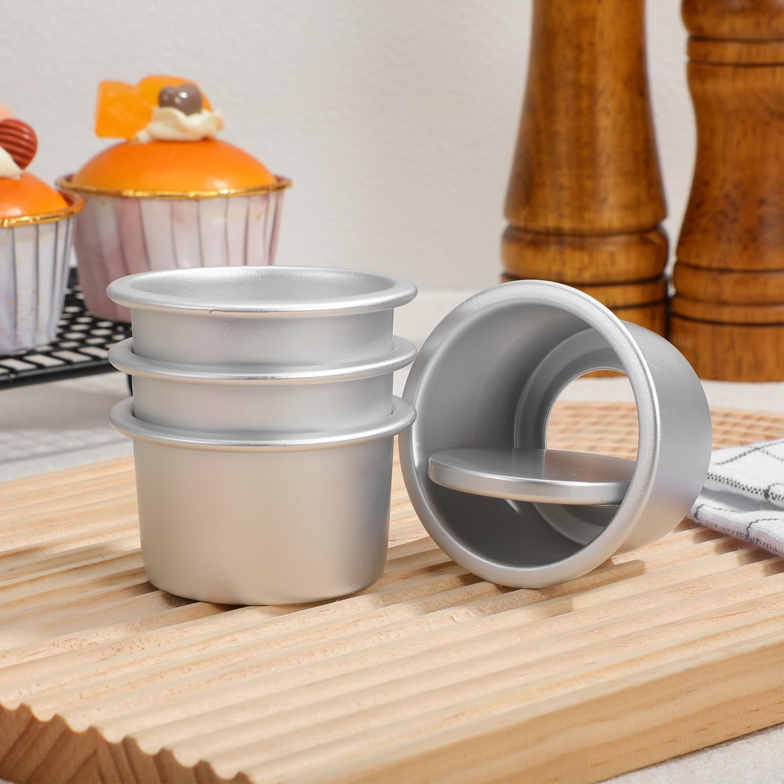 4stücke Teiliges Kuchenform Aluminiumlegierung mit Abnehmbarem Boden Antihaftbeschichtete Kleine Runde Backform für Käsekuchen Quiches und Desserts Leicht zu Reinigen