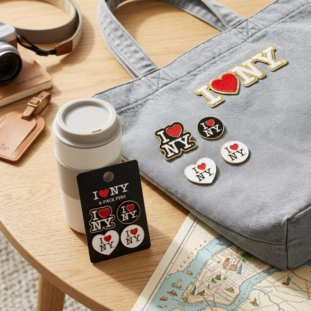 City Souvenirs I Love NY 4 Pack Pins Set, Multicolor, Metal with Enamel, Round, Heart Logo Design image 2