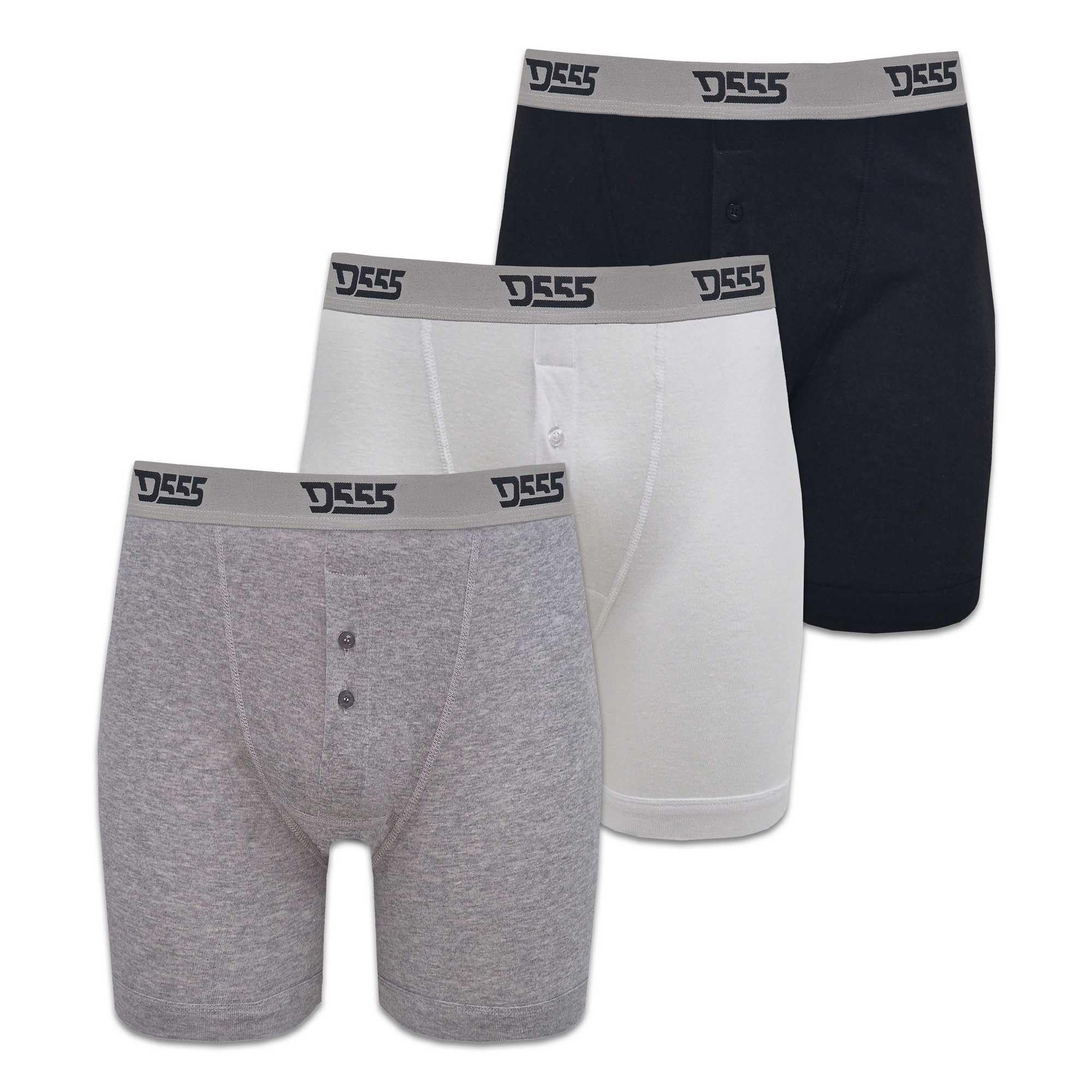 D555 Men's Assorted Duke 3 Pack Driver Buttonfly Cotton Boxer Shorts - Xxl