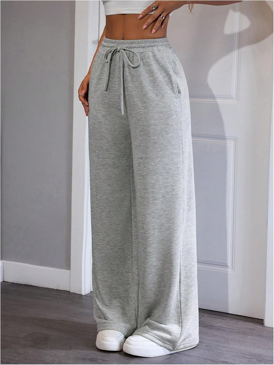 SHENHE Women's Wide Leg Sweatpants Open Bottom Drawstring Athletic Casual Pants with Pockets - Image 3