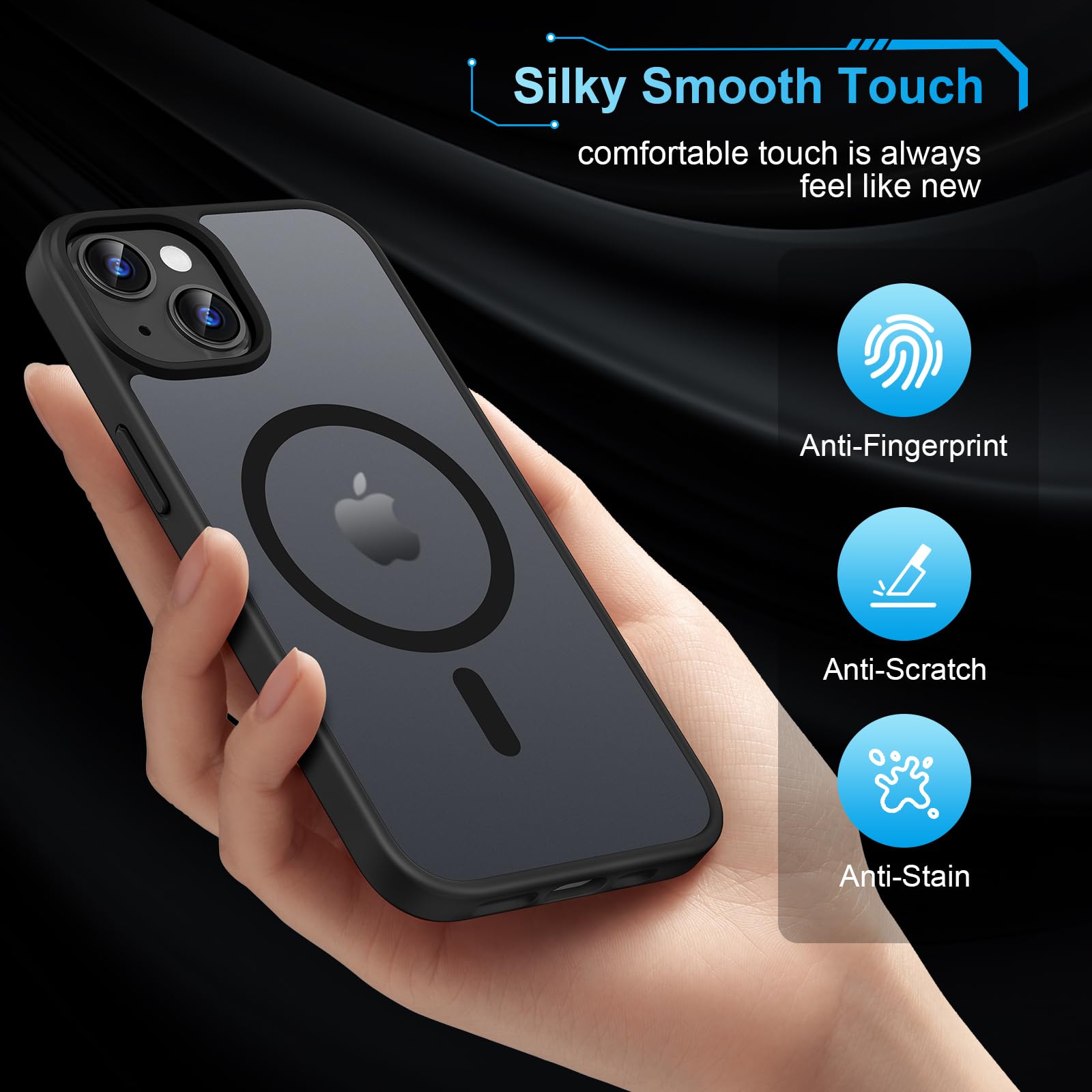 TQIAHF Magnetica Cover per iPhone 13 / iPhone 14 con 2 Pellicola Vetro Temperato Protezione Schermo Compatibile con Magsafe Case Militare Antiurto Sottile Opaca Telefono Custodia,Nero