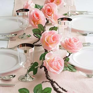 Efavormart 6 ft Pink Silk Rose Garland with Bendable Wire Vines Artificial Flower Garlands with Leaves for Wedding Decoration