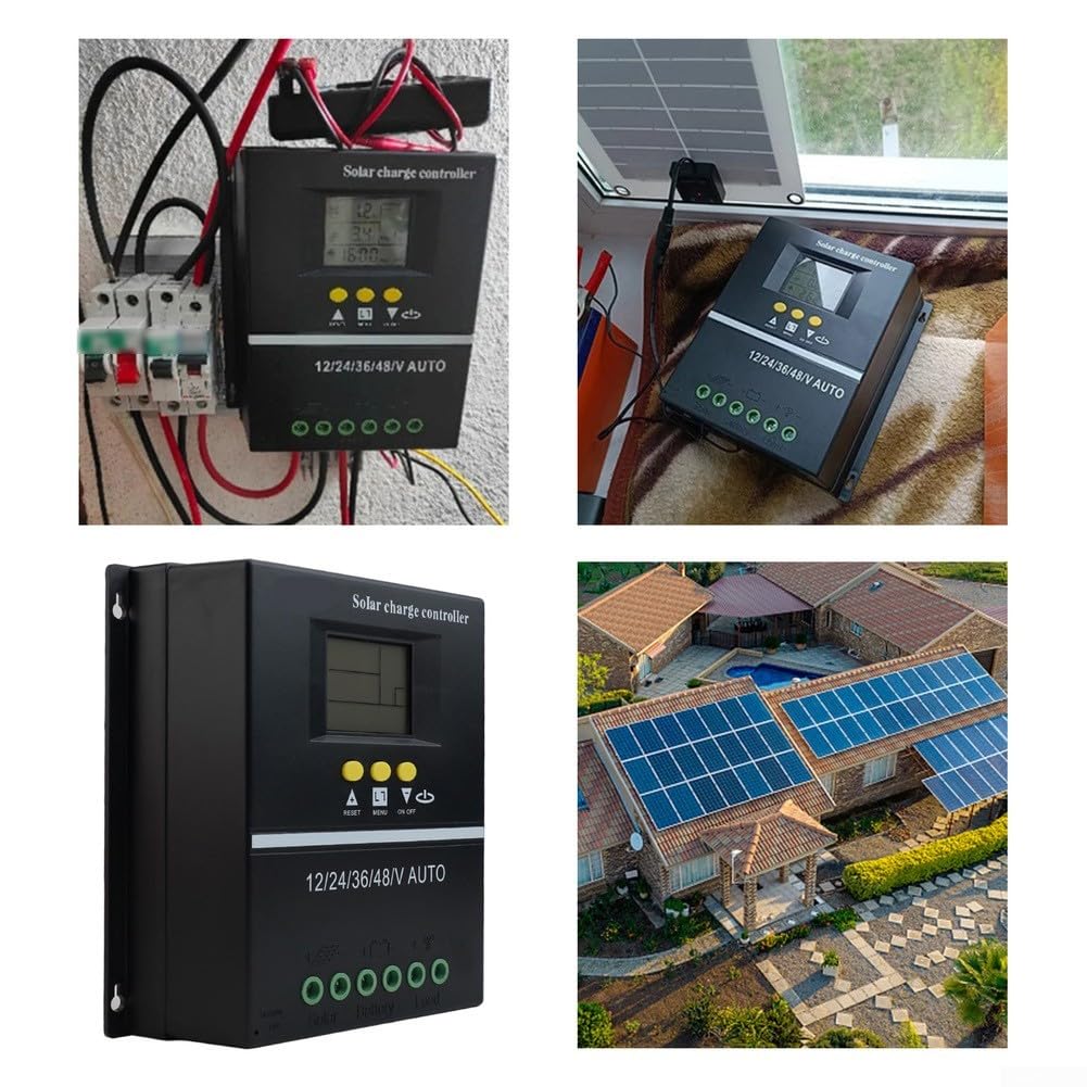 Controlador de carga de batería solar, controlador de carga solar de 200 A, 12 V/24 V/36 V/48 V con pantalla LCD y regulador de batería