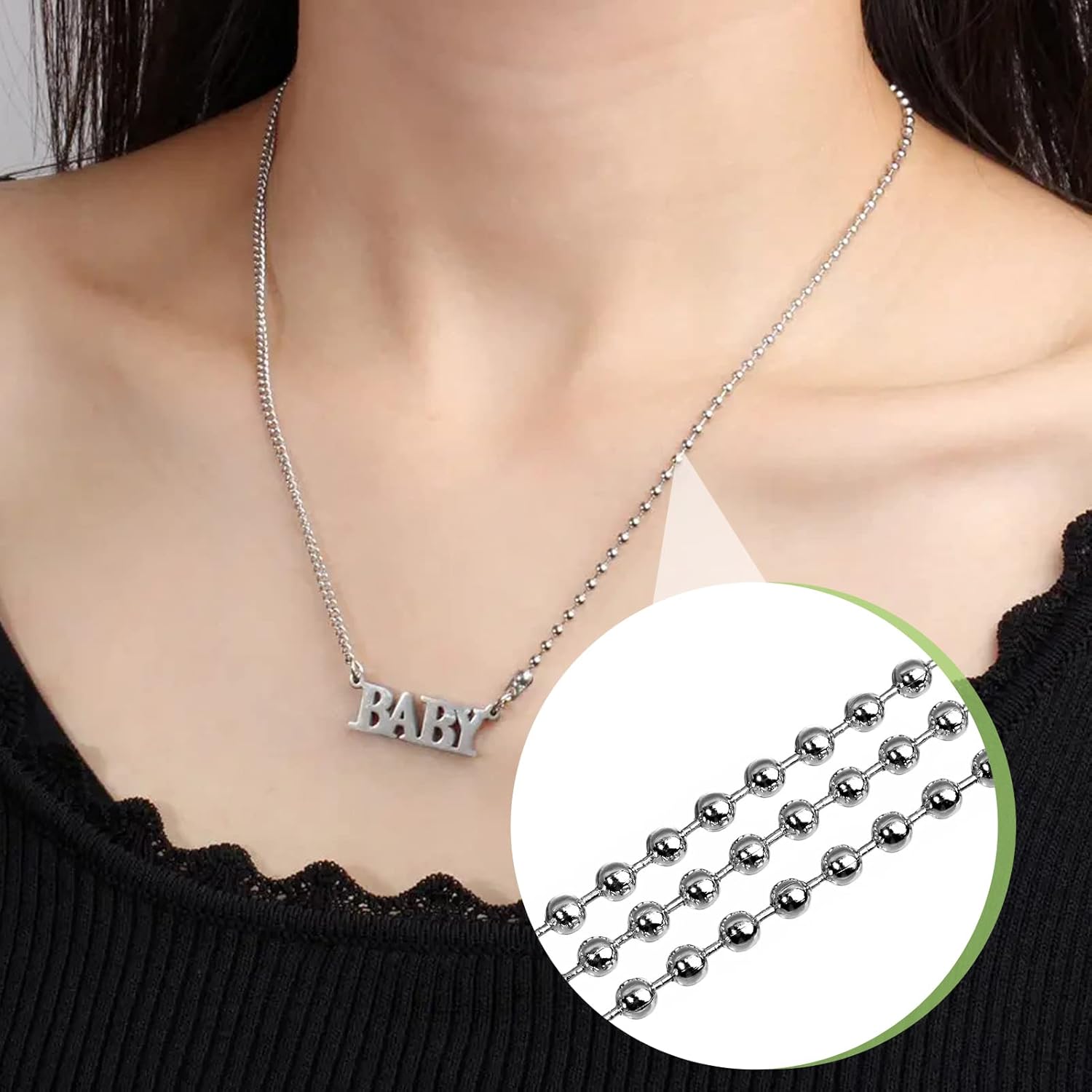 TOAOB 49 Feet Ball Chains Stainless Steel 2.4mm Ball Bead Chain with 60pcs Matching Connector Clasps Bead Chain for Jewelry Making Keychain Hanging Bracelets Dog Tag Necklace - Image 5