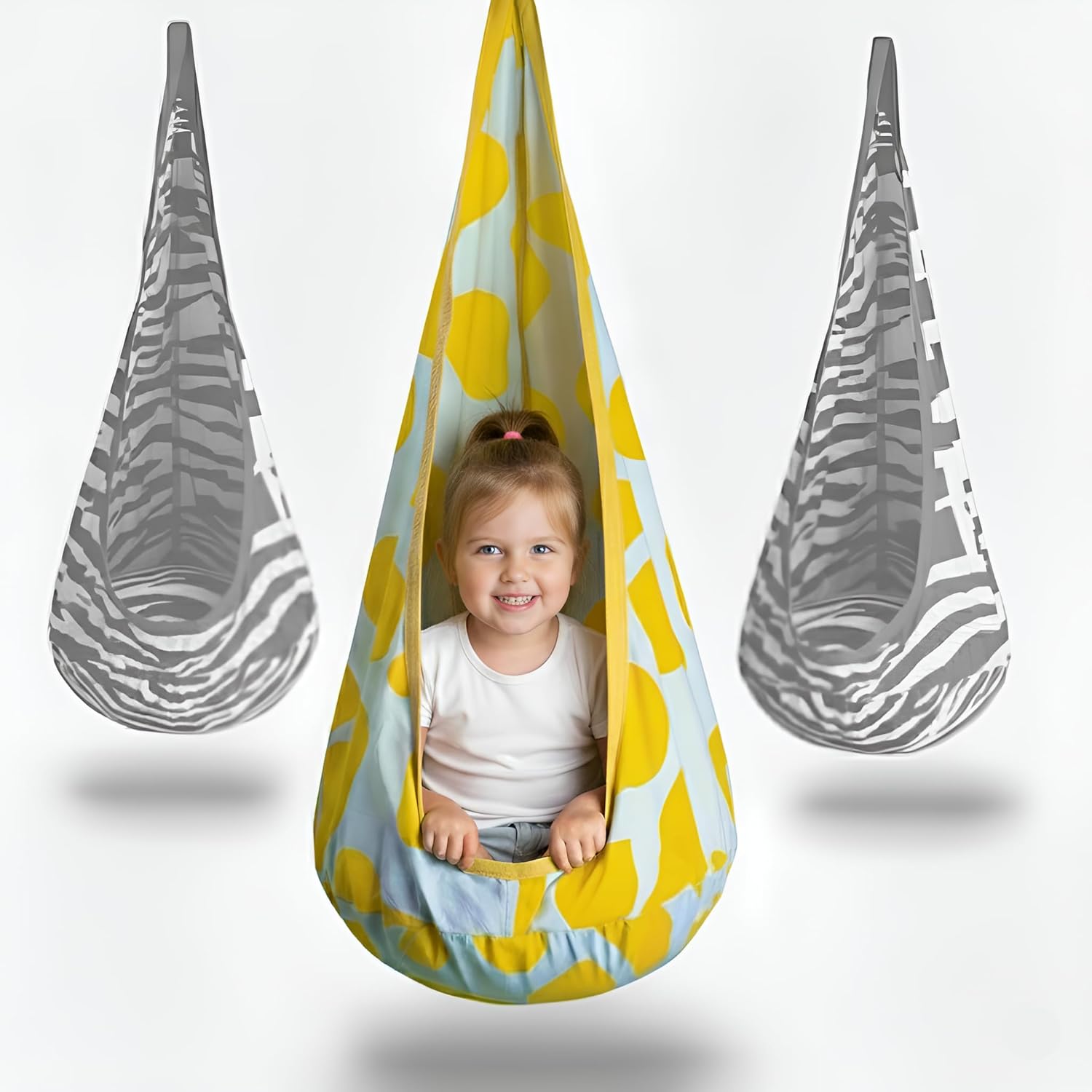 Calming Sensory Swing — Indoor Sensory Hammock for Kids & Adults, Supports up to 170 lb (77 kg), Double-Layer Canvas Fabric, Hanging Hardware Included, White-Yellow