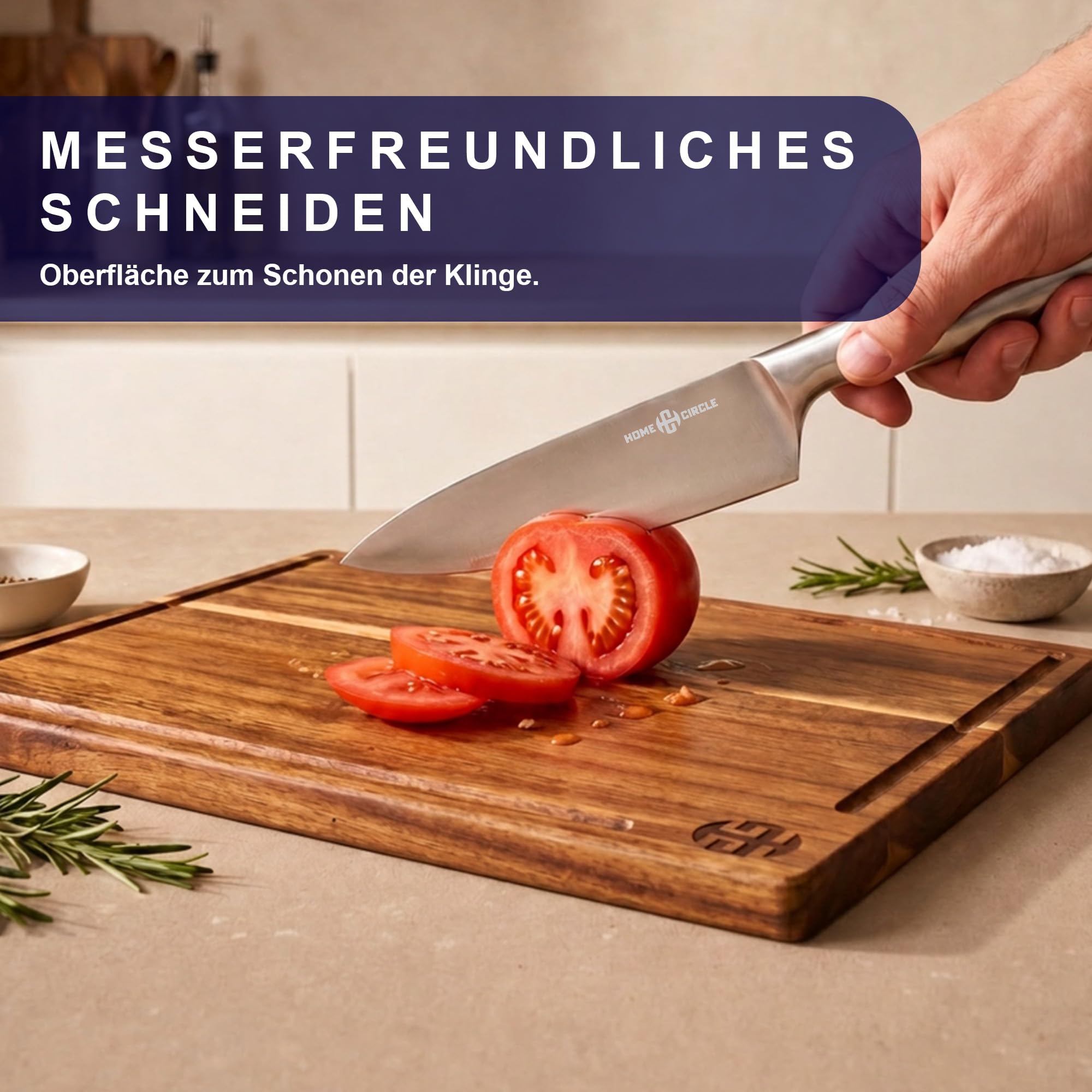 Schneidebrett Set 3-teilig aus massivem Akazienholz, 2 cm dick, 40 x 30/33 x 24/26 x 18 cm, mit Halter, Saftrille und Bienenwachs-Veredelung