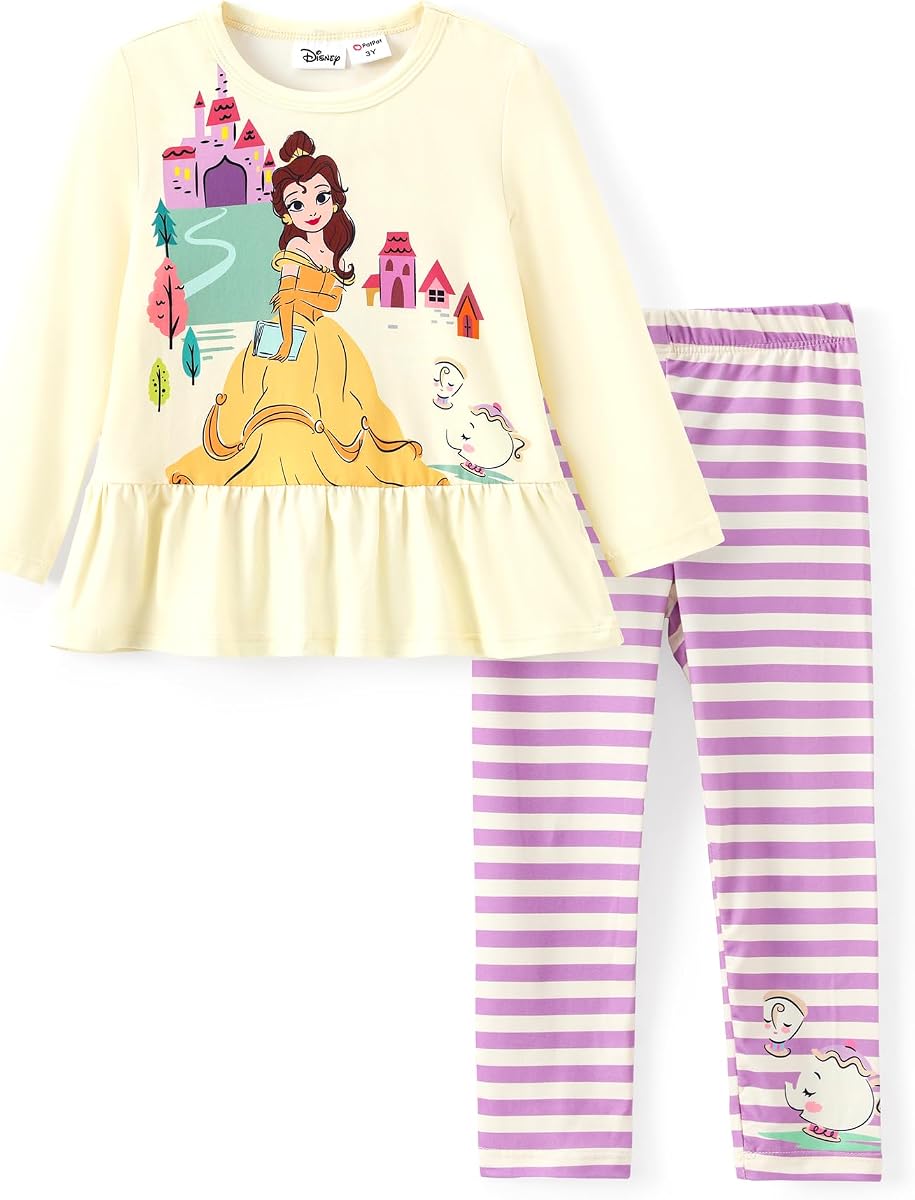 Conjunto de 2 piezas de mallas y camisa de manga larga para niñas pequeñas de Disney | Licencia oficial 丨 Conjunto de Disney para niños pequeños 丨 Juego de 2 piezas 丨 Tacto suave 丨 Ajuste cómodo 丨 Colores brillantes 丨 Ligero 丨 Listo para regalar