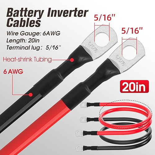 Miniatura 2 de Cable de batería 6 AWG calibre 6 AWG, cables inversores de batería para automotriz, barco, marina, caravana, automóvil, motocicleta (6 AWG, 20