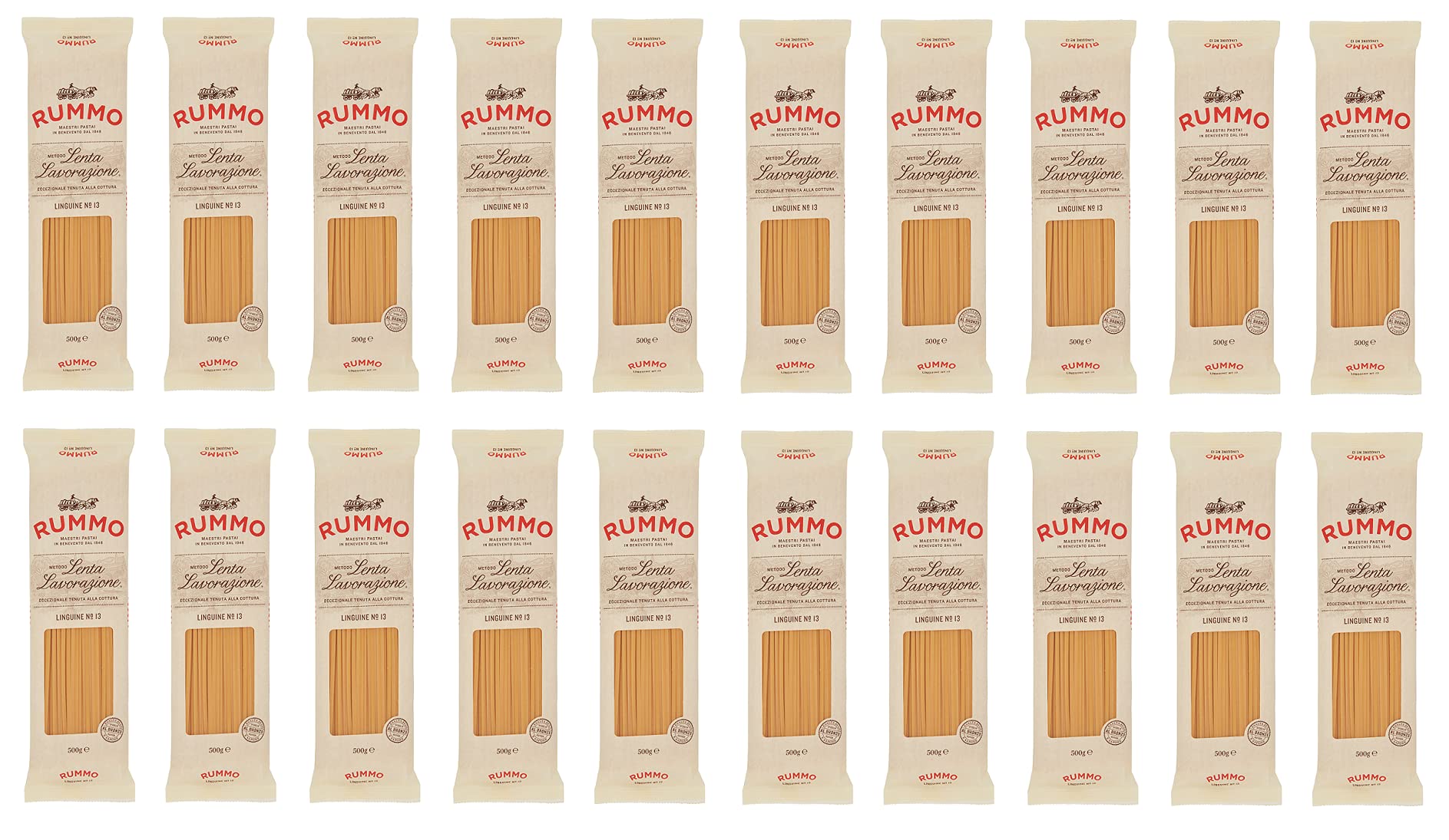 20x Rummo Linguine N°13 Pasta Lenta Lavorazione Teigwaren aus Hartweizengrieß Bronze-Zeichnung 500g
