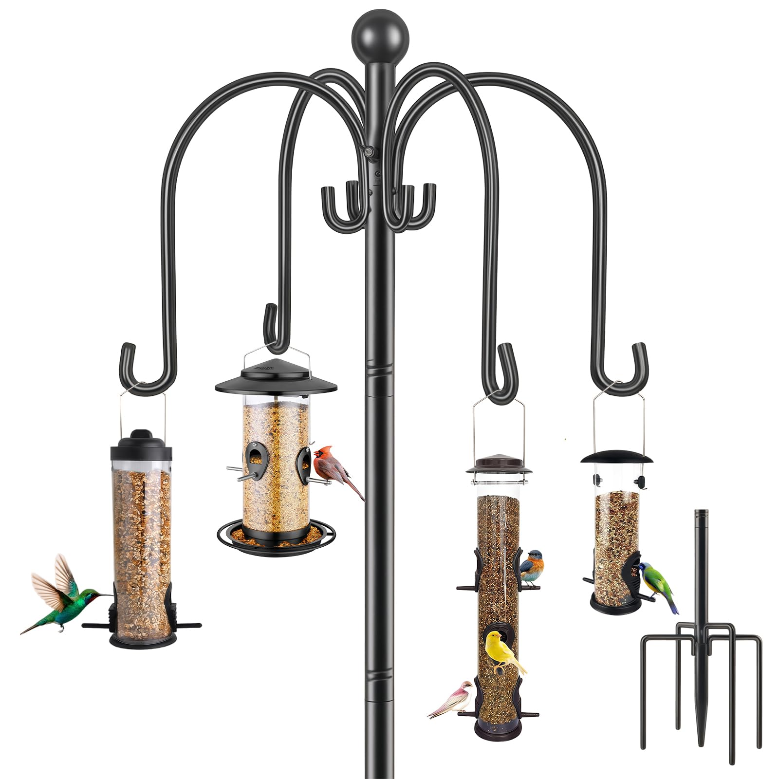 Bird Feeders Hanging Station,Adjustable 262cm Extra Tall Free Standing Heavy Duty Feeding Station Bird Table Feeding Kit Tables,4 Shepherds Crooks Hooks for the Garden Outdoors Decorations