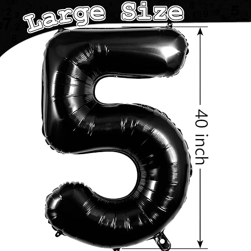 Miniatura 6 de Globos negros del número 5 de 40 pulgadas, globos de aluminio grandes, globo gigante de números para mujeres y hombres, cumpleaños, aniversario,