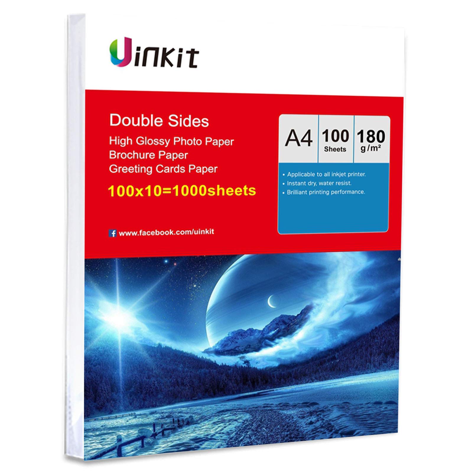 A4 180Gsm Double Side Glossy Photo Paper -1000Sheets for Inkjet Printing Only Uinkit