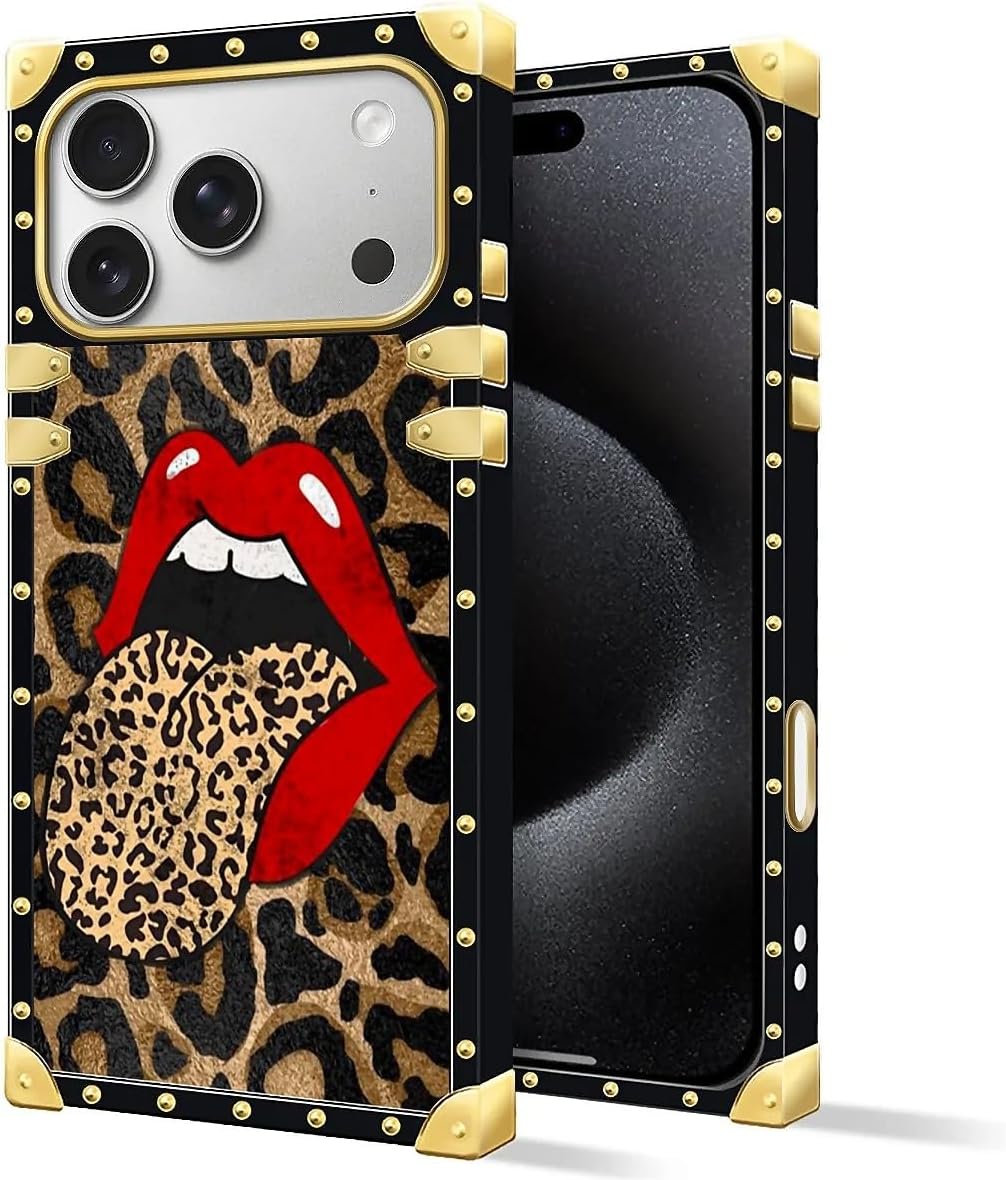 for iPhone 17 Pro Max Case Luxury Golden Decoration for Girl Women Soft TPU Shockproof Protective Hard PC Back for iPhone 17 Pro Max Crazy Pattern Brown Leopard Print Mouth image 2