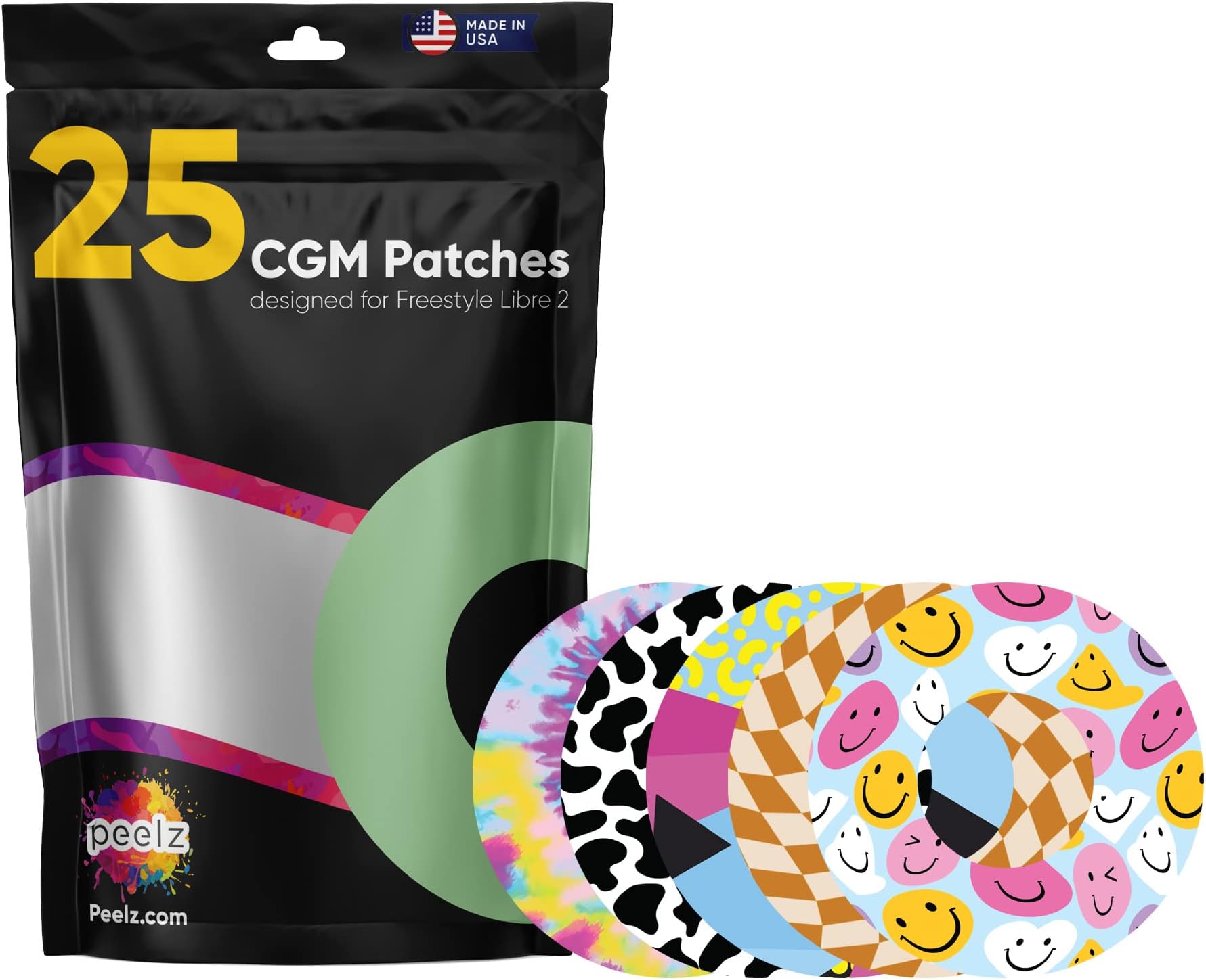 Freestyle Libre 2 Adhesive Patch Tape - Compatible with Libre 2 Sensor - Waterproof & Breathable Pre-Cut Patch - Skin-Friendly Cover Tape for Glucose Monitor - Pack of 15 (Groovy)