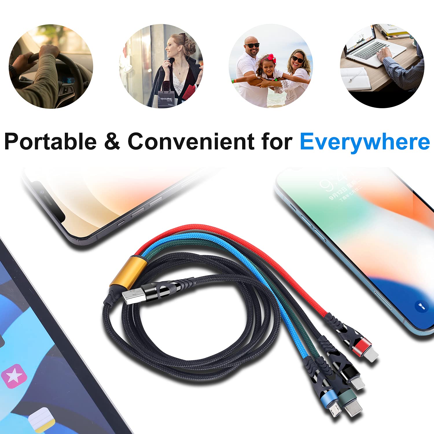 SDBAUX Multi Câble 3 En 1[1M 3A 2-Paquet], Rétractable Chargeur USB