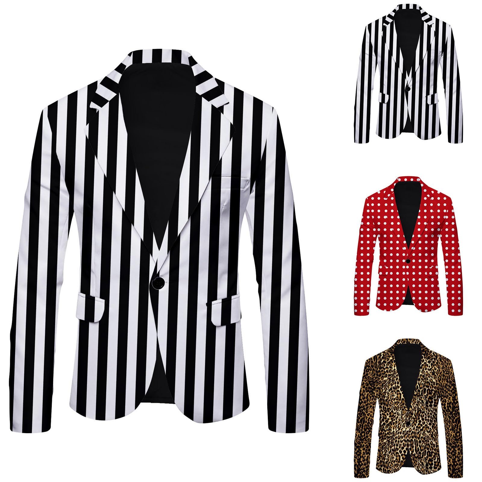 Sakko Blazer rayé noir et blanc pour homme - Pour mariage - Veste de costume à rayures - Costume de carnaval - Coupe ajustée - Décontracté - Moderne - Élégant - 1 bouton - Style britannique