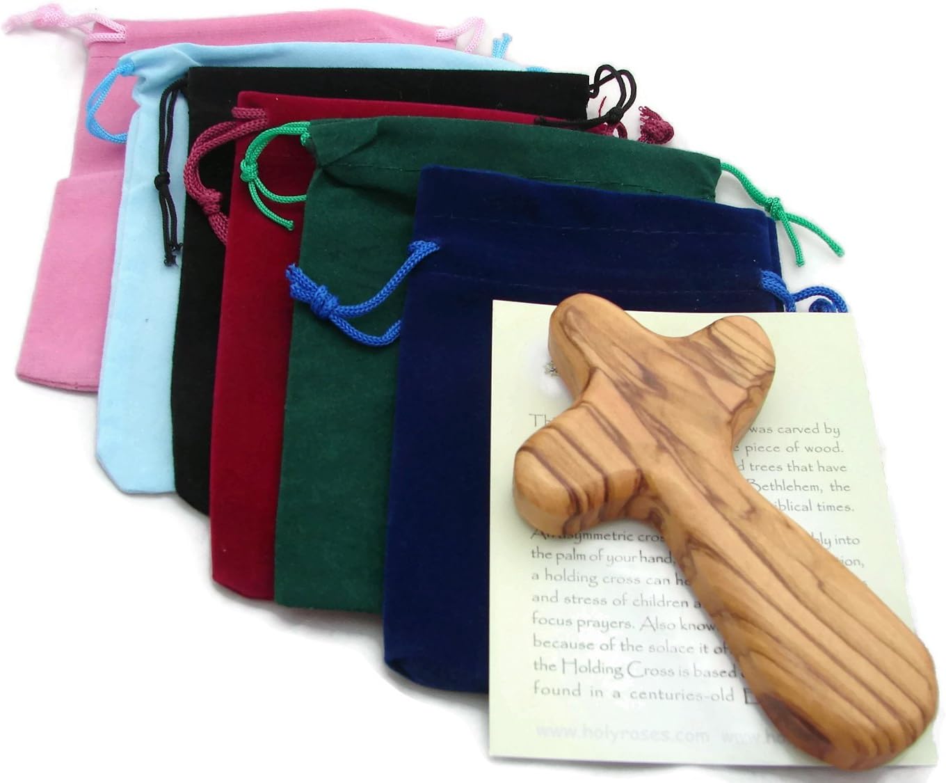 HolyRoses Olive Wood Holding Comfort Cross with Velveteen Bag Perfect for Prayer and Meditation. Fits Comfortably in Adult Hand - With Explanation Card and Psalm 23 - Crafted in Bethlehem