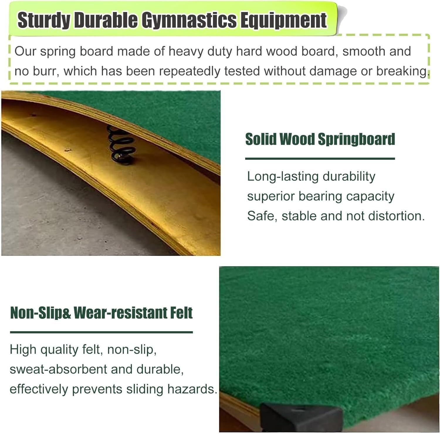 High Jump Spring Board 6 Springs Adult Vault Equipment for Home Gym Basement Heavy Duty Spring Boards No Deformation & Anti-Tear Load 200lbs Green Landing practice art project assisted springboard