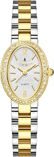Queenhithe Collection Watch for Women with Oval Textured Dial, Crystal Studded Bezel, Blue Crown Accent, Quartz Movement and Stainless Steel Strap - LFW20003