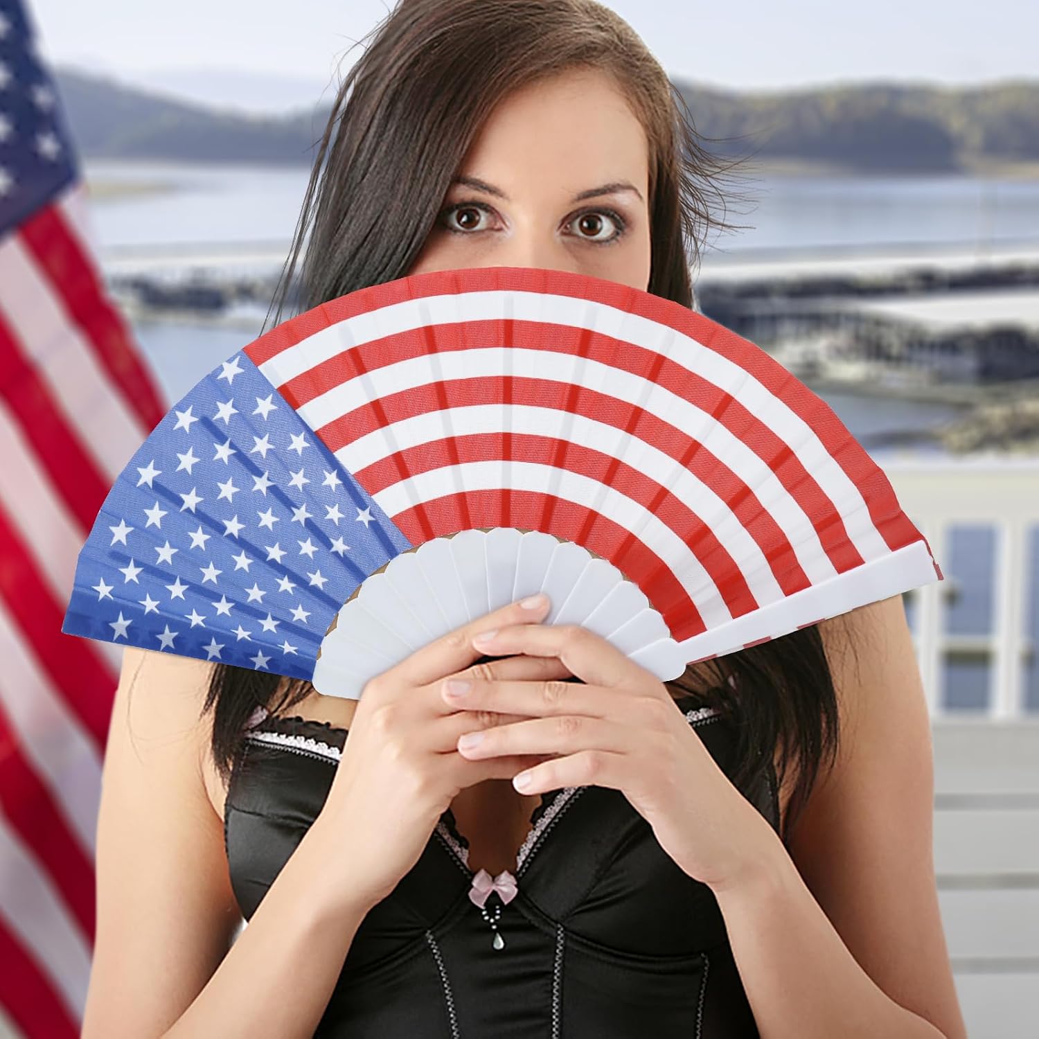 Nanaborn 4th of July Hand Fans Folding Fabric for Patriotic USA/American Flag Independence Parade Pride Party (6PCS)