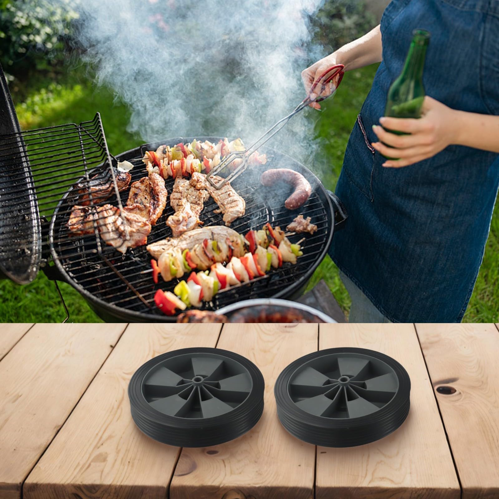 Ruedas de barbacoa, de 195 mm de diámetro exterior, para barbacoas de gas y ruedas de plástico de otras marcas, 2, resistentes al calor