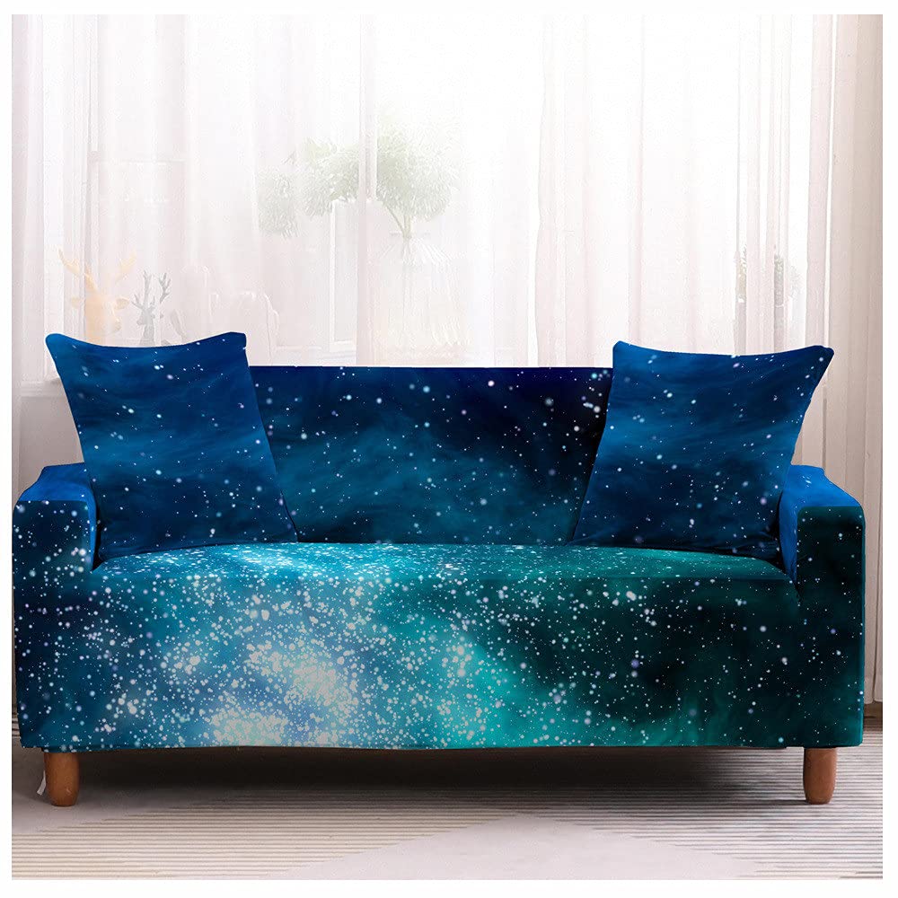 Housse de canapé extensible bleu ciel nocturne avec housse de coussin assise