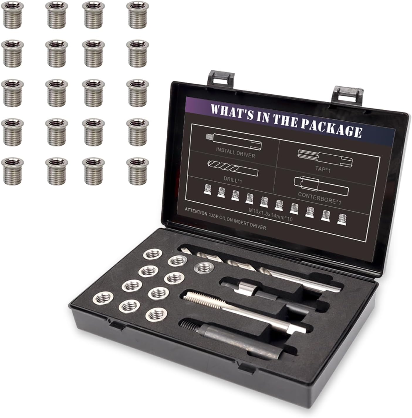 M10x1.5 Thread Repair Kit with Stainless Steel Insert 10pcs 14mm and 10pcs 24.5mm