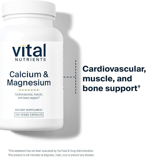 Vital Nutrients Calcium & Magnesium - Vegan Calcium Supplement with Magnesium - Support Bone Strength, Muscle, and Heart Health - Gluten, Dairy, Soy Free - Non-GMO - 100 Capsules