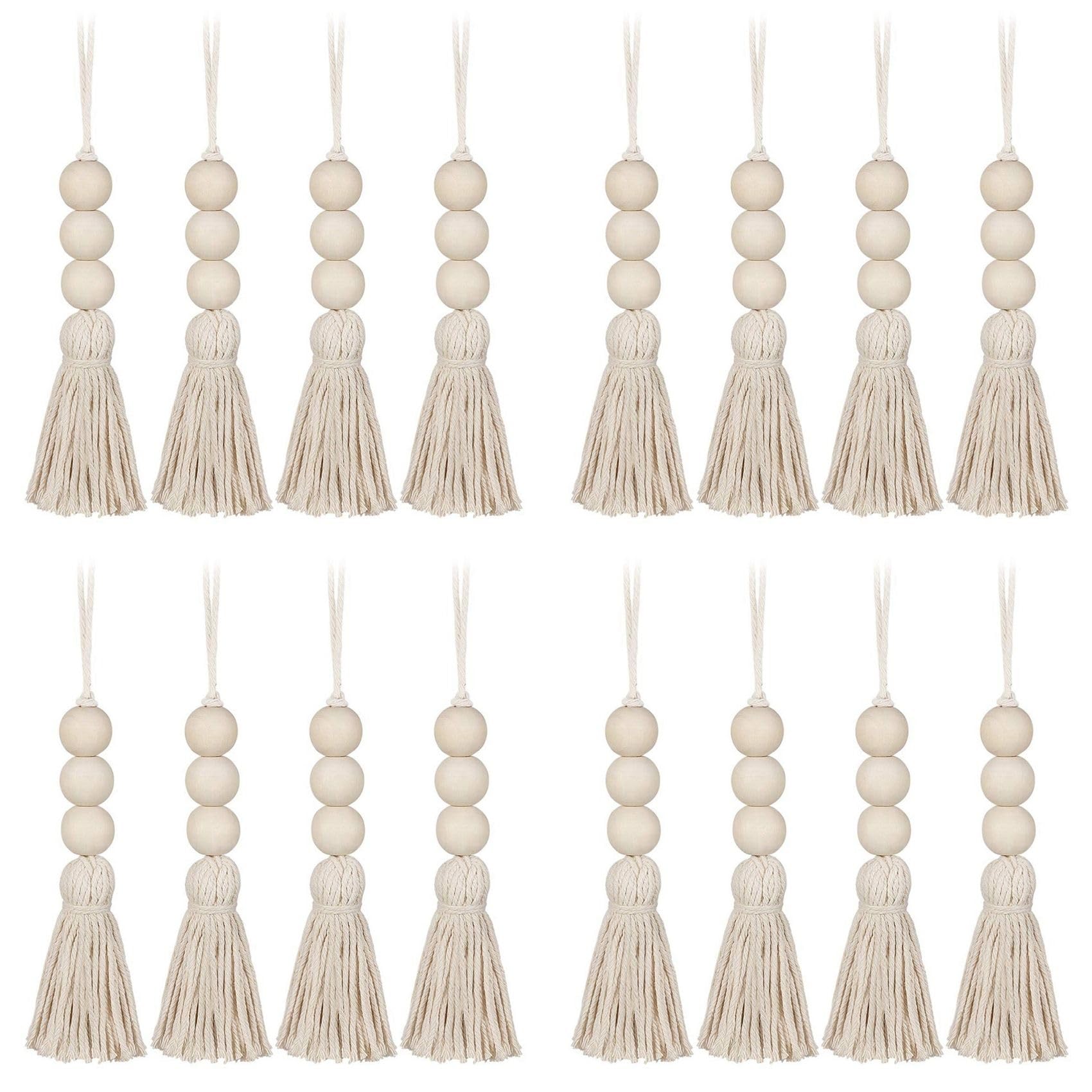 Hndhbfgrt Wood Bead Garlands,Farmhouse Beads Tassels, Rustic Country Decor Prayer Beads for Home Door Knob Decor(16Pcs)