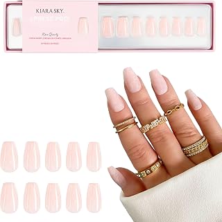 Kiara Sky Press On Nails | XPRESS PRO 100% Acrylic Nails | 30-Piece Kit Includes Nail Glue, Cuticle Pusher, File & Prep Pad | Coffin Short - Rose Quartz