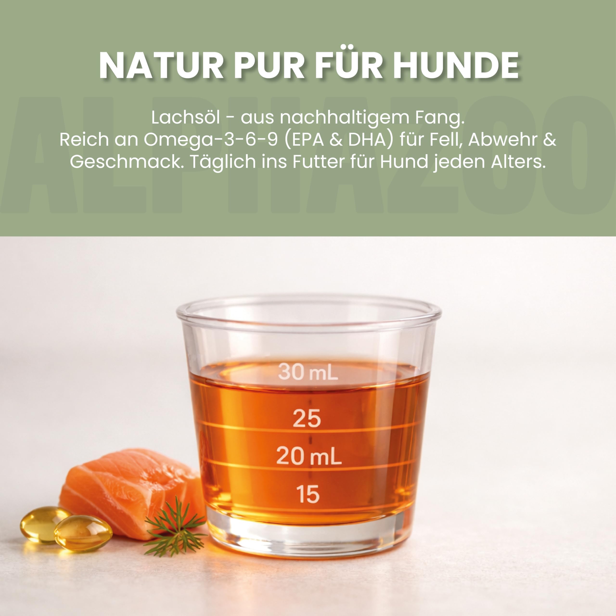 alphazoo Olej z łososia premium dla psów 100 ml, Omega 3 i 6 olej rybny dla psów – napełniony w Niemczech, olejek barf, pielęgnacja sierści psa
