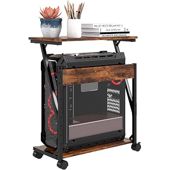 Computer Tower Stand Height-Adjustable CPU Stand CPU Holder PC Shelf with Wheels Printer Stand Under Desk 2 Layer Computer Stand Printer Cart