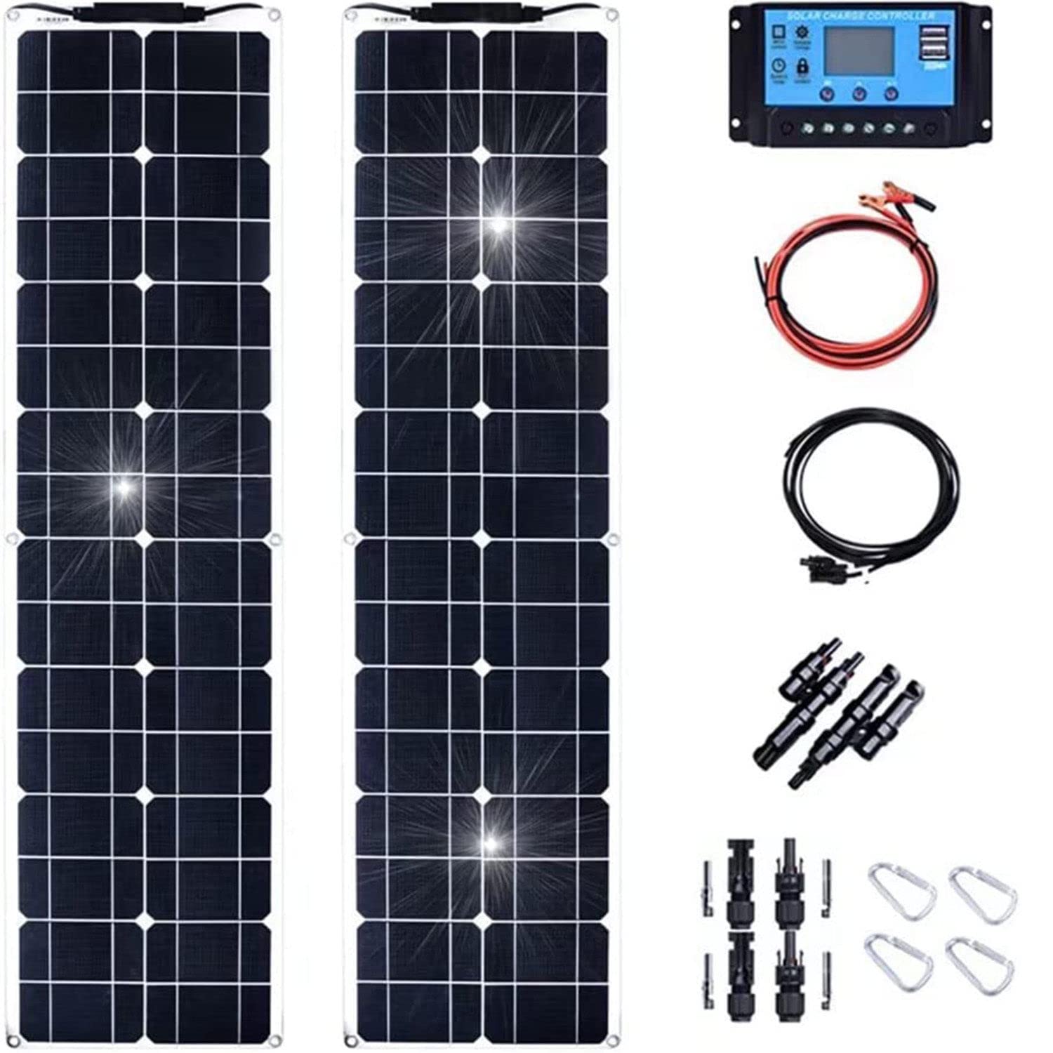 Kit modulo pannelli solari flessibili 400 W / 800 W Pannello solare monocristallino Caricabatterie solare portatile con controller 40 A per auto, camper, roulotte, camper, tetto, casa, sistema,2x200W