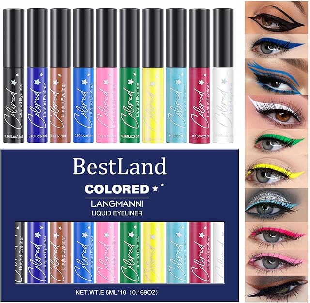 10 Colours Matte Liquid Eyeliner Set Neon Colourful Eyeliner Smudge-Proof Waterproof Durable Quick Drying Eye Makeup Set Gift for Women (Matte Eyeliner)