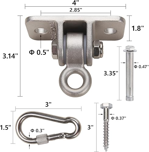 Miniatura 10 de Butizone Perchas de columpio resistentes, acero inoxidable 304 para juegos de madera, pernos de soporte con ganchos a presión para patio de juegos,