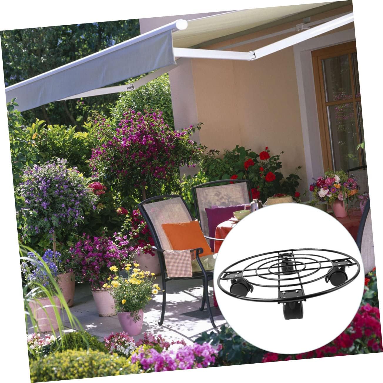 Iron Flower Pot Holder with Lockable Wheels Movable Round Plant Stand for Indoor Outdoor Use Metal Flower Pot Mover with Floor-Safe Rollers and Anti-tilt Feature